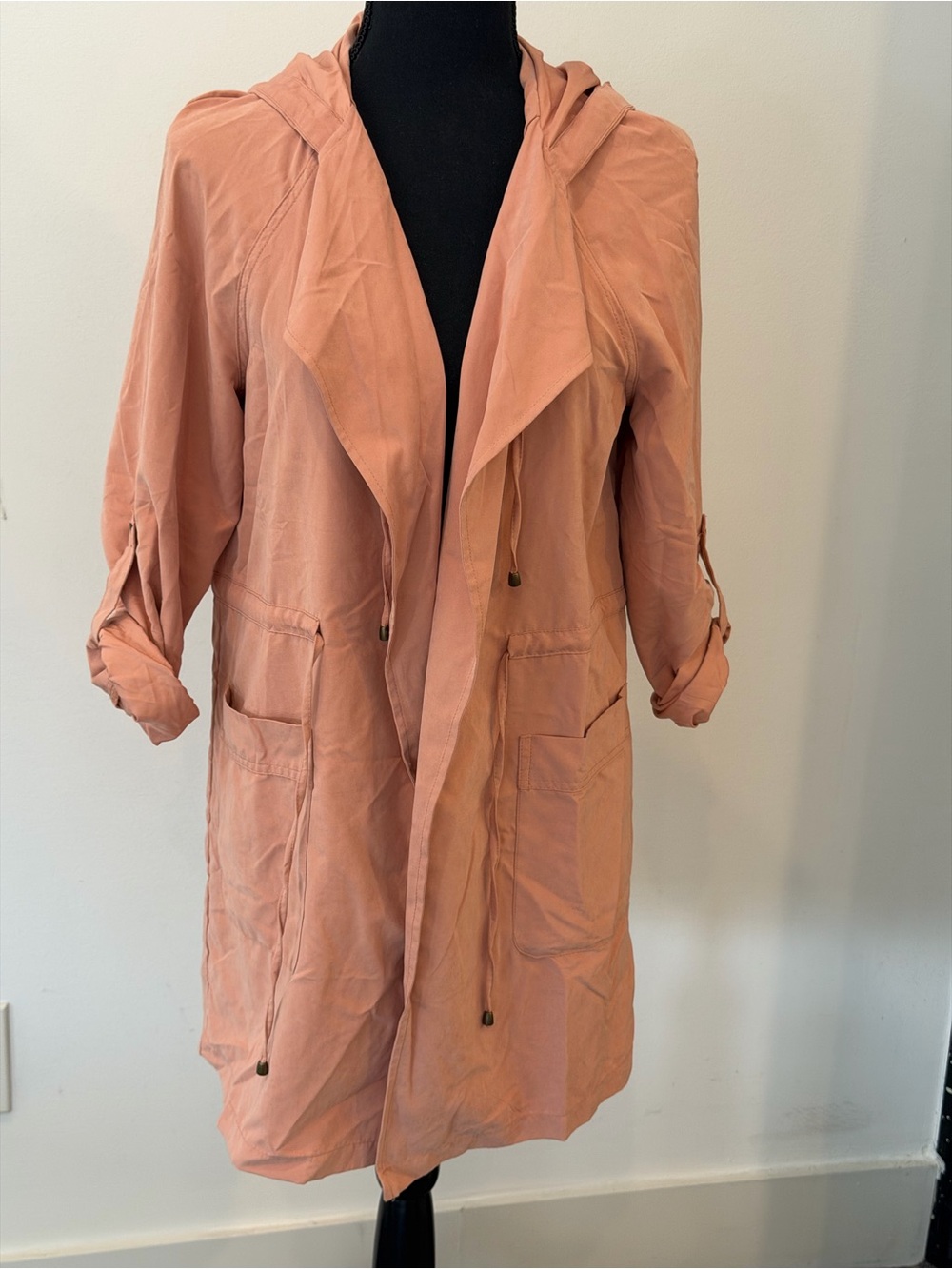 Love Tree Dusty Peach Hooded Trench Coat